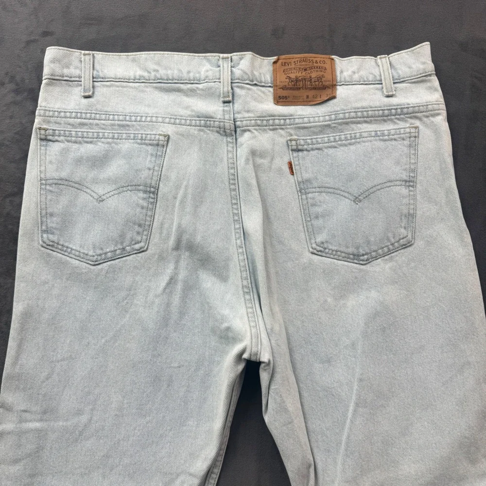 Vintage Levis 505 Orange Tab Jeans Men 42x30 Light Wash Straight Leg Made in USA